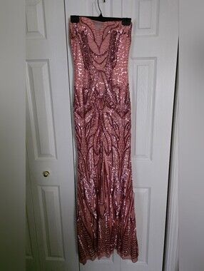 Angel Fashions Strapless Blush Pink Sequin Mermaid Evening Dress